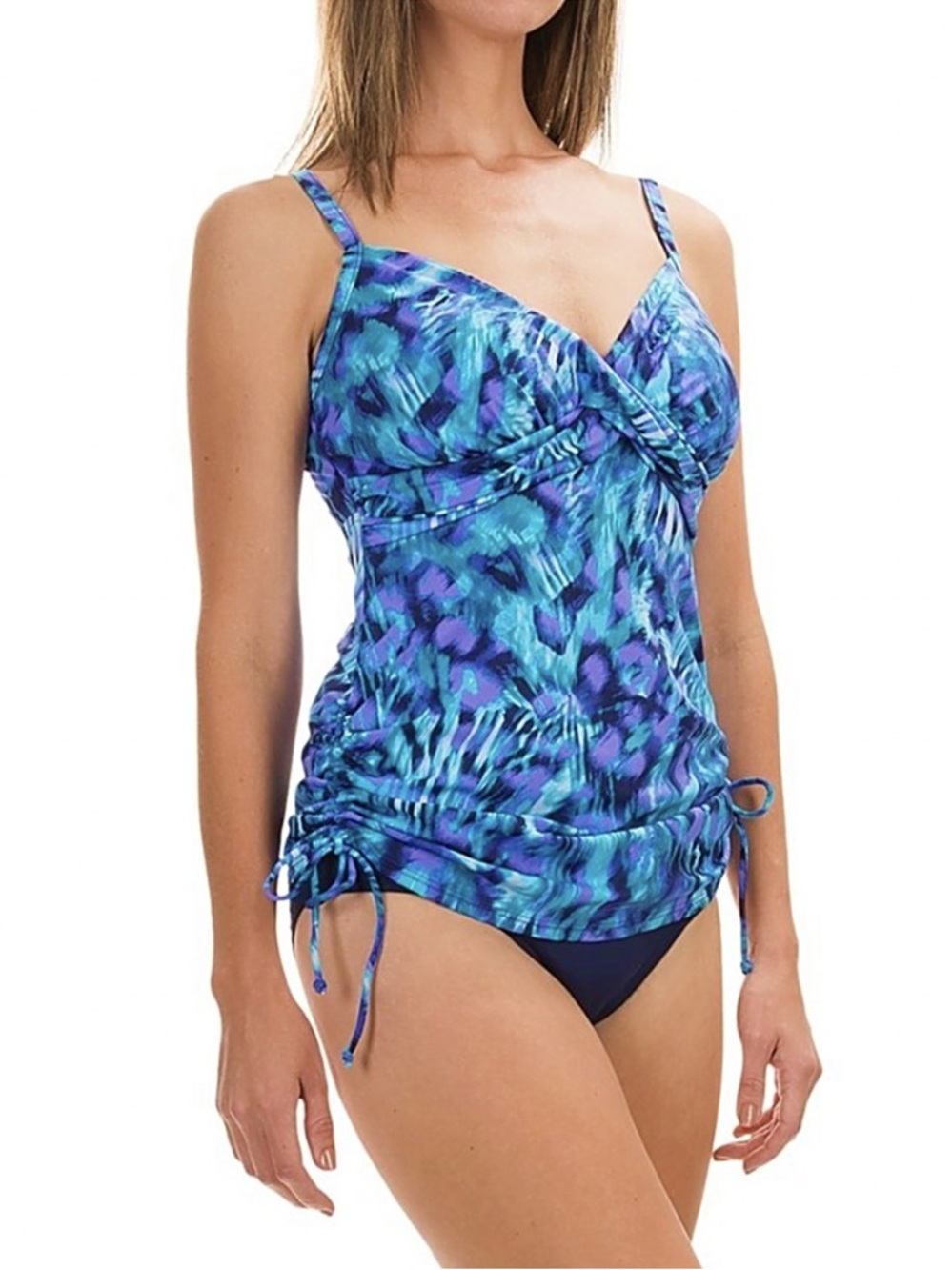 Miraclesuit Wendy Twisted Tankini Top 18W Blue Purple Tummy Control Swimwear